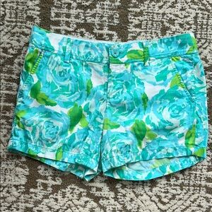 Lilly Pulitzer Blue and Green Bermuda Shorts Vibrant Floral Print